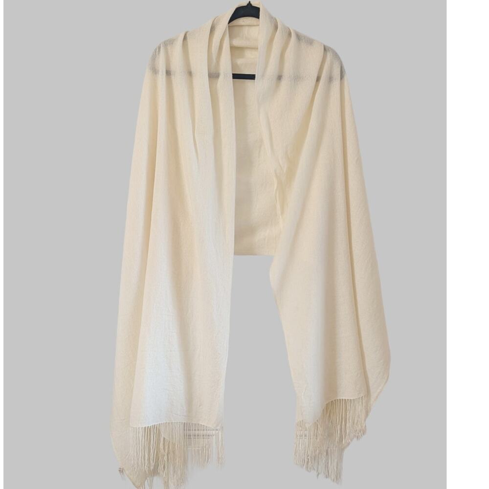 Nordstrom 100% Cashmere Shawl Wrap Cream Ivory Fringe 28x80